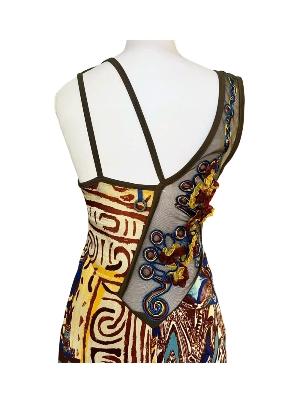 Save the Queen Italy Abstract Mesh Dress Embroidered Sheer Asymmetrical Y2K S - Picture 6 of 16